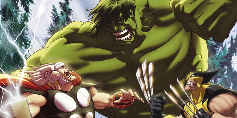 The cover to Hulk VS, pitting the Hulk against Wolverine and Thor.