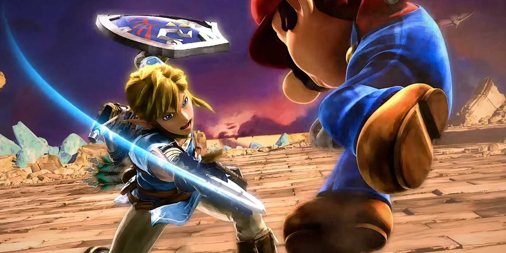 Link and Mario fighting in 'Super Smash Bros. Ultimate'