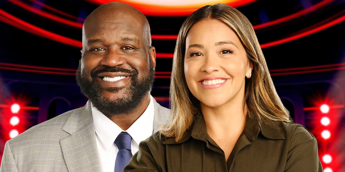 Gina Rodriguez and Shaquille O'Neal smile while hosting 'Lucky 13'