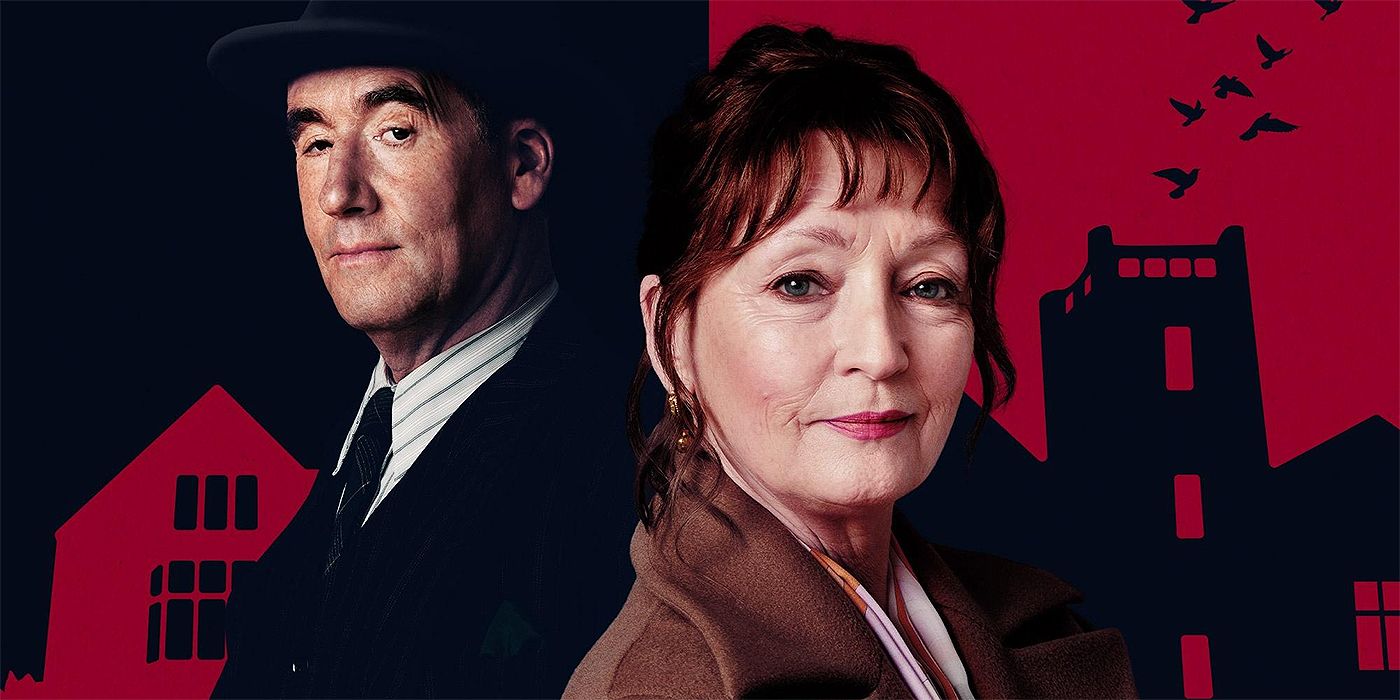 A close-up of Lesley Manville and Tim McMullan on the poster for Magpie Murders.