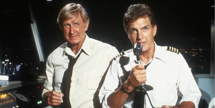 Steve McCroskey (Lloyd Bridges) and Captain Rex Kramer (Robert Stack) in 'Airplane!'