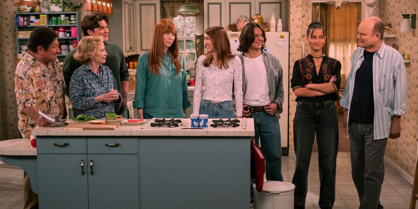 The cast of That '90s Show Part 3 in the Formans' kitchen