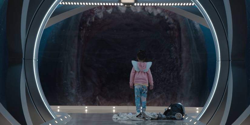 Sophia Cai as Meiying Zhang meets the titular creature in "The Meg"