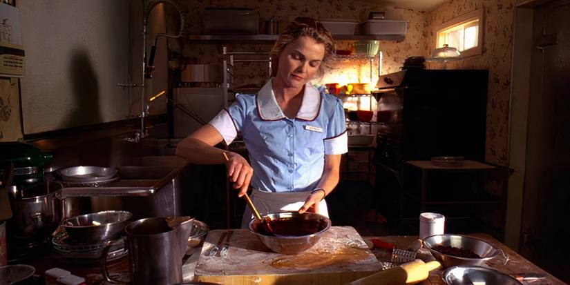 Jenna Hunterson in the kitchen baking in Waitress