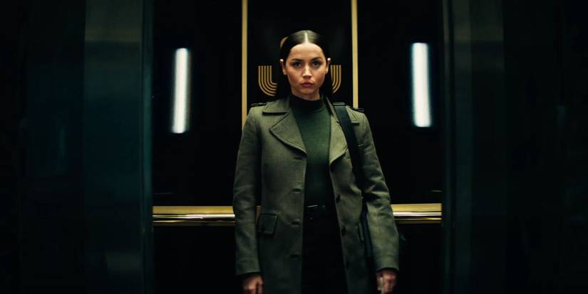 Ana de Armas as Eve in an elevator at the Continental in From the World of John Wick: Ballerina.