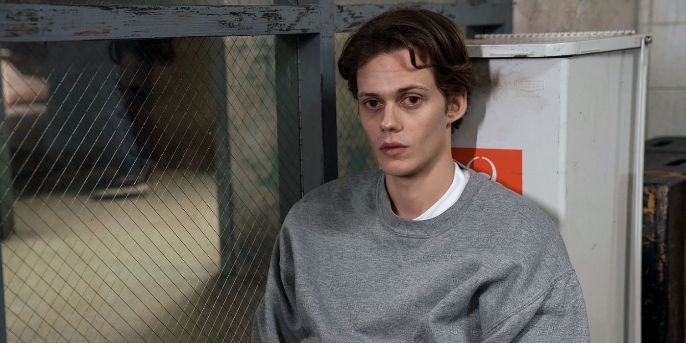 Bill Skarsgard leaning against a cooler in Castle Rock