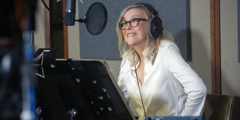 Catherine O'Hara in the recording booth for The Wild Robot.