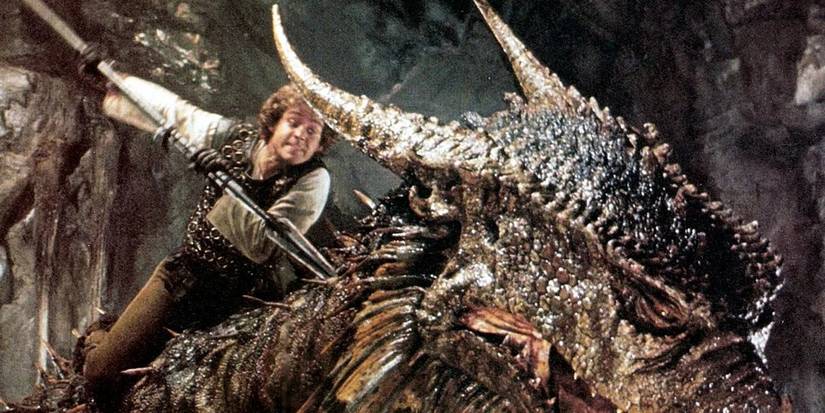 The final fight in Dragonslayer, where Peter MacNicol's Valerian battles Vermithrax Pejorative.