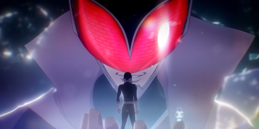 Une silhouette regardant un homme géant dans Go! Go! Loser Ranger