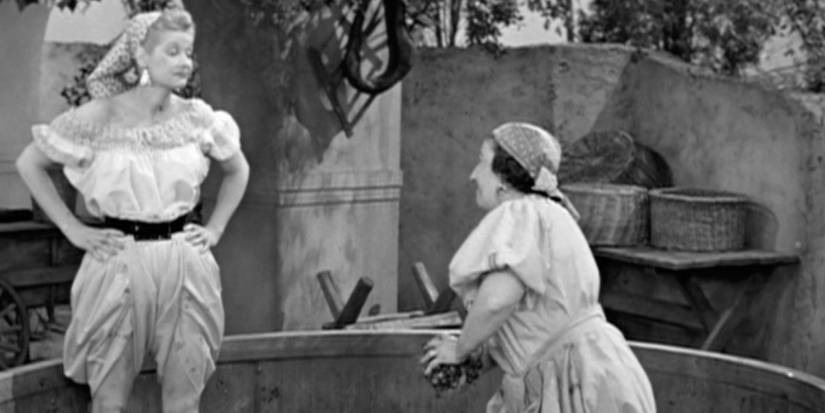 Lucy gets into a fight with a grape stomper in an episode of I Love Lucy