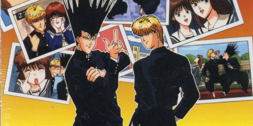 Kyou-kara-Ore-wa!! poster with Mitsuhashi and Itou in front of photographs