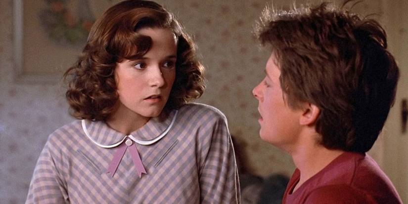 Lorraine Baines (Lea Thompson) with Marty McFly (Michael J. Fox) in 'Back to the Future'