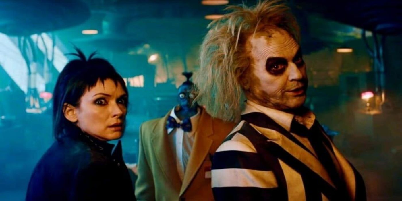 Lydia, Bob and Beetlejuice looking back at the camera