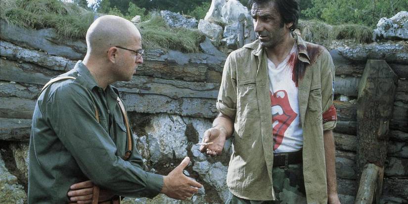 Two soldiers shaking hands in the trenches in No Man's Land 2001