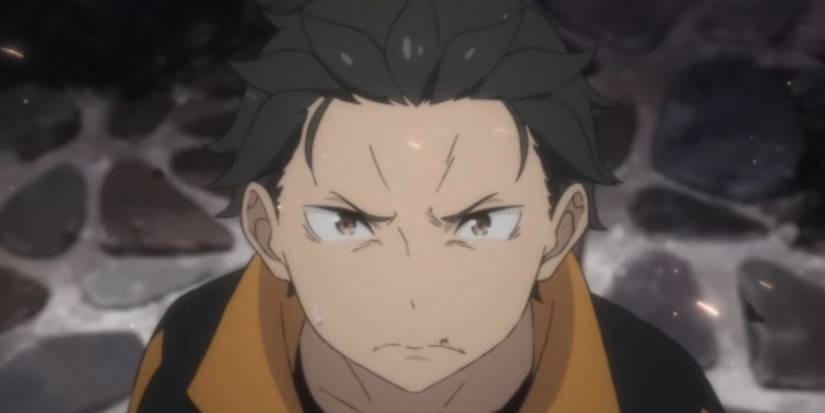 Subaru looking at camera in Re:Zero.