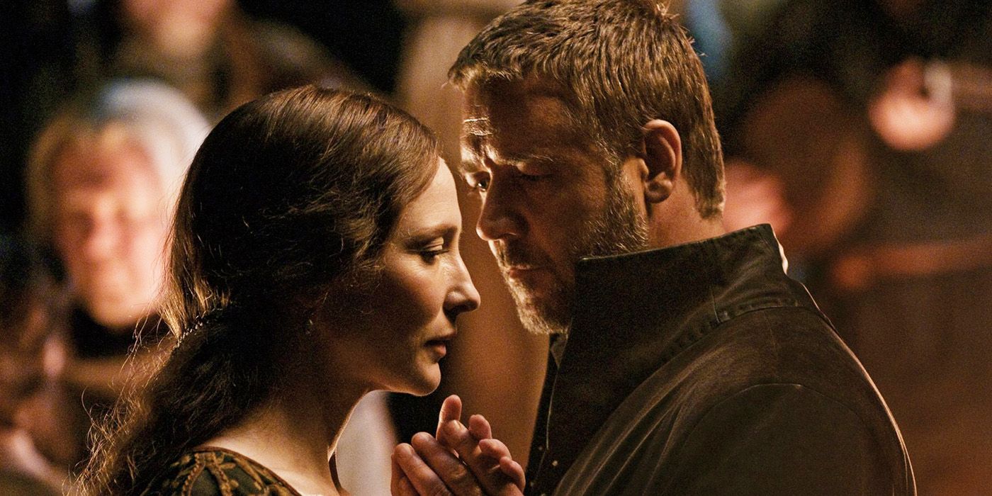 Maid Marian (Cate Blanchett) and Robin Hood (Russell Crowe) dance together in Robin Hood