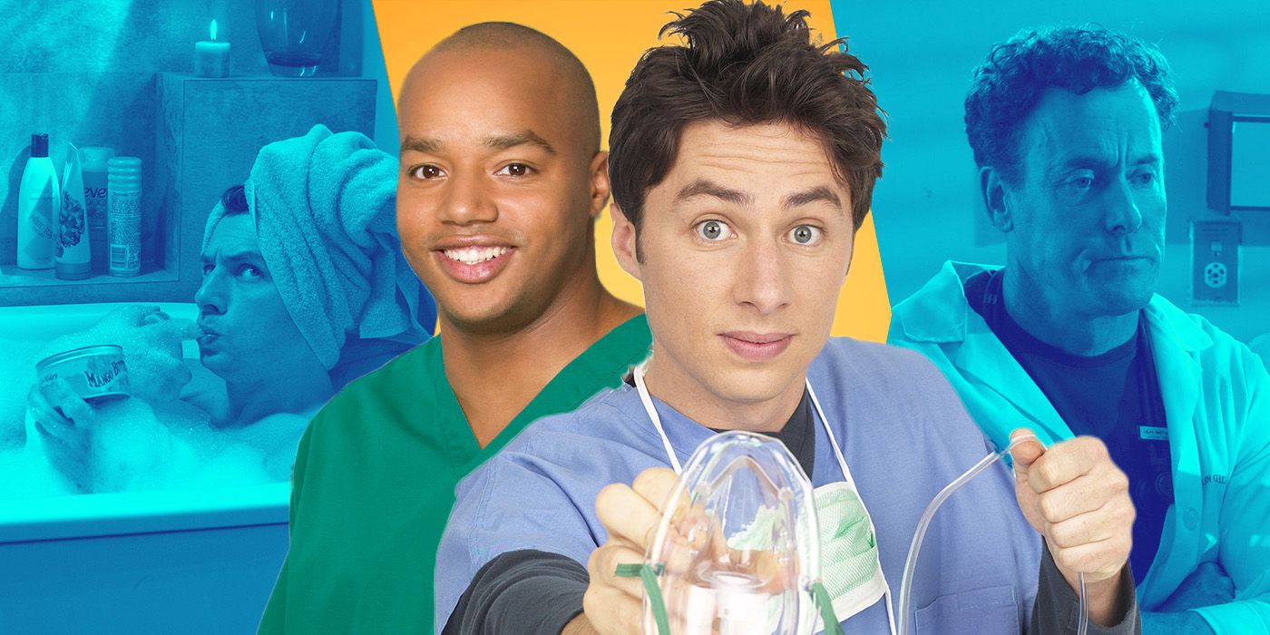 A photo collage of different moments from the show Scrubs