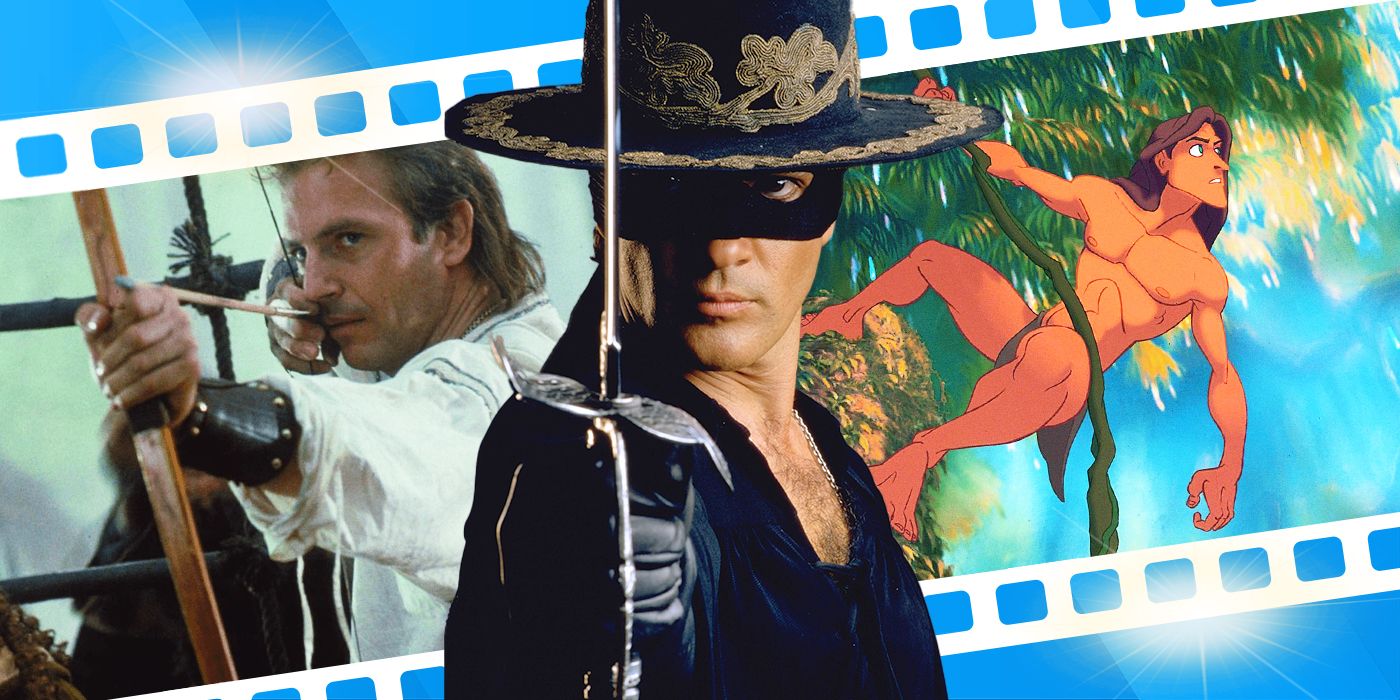 Blended image showing Robin Hood, Zorro, and Tarzan.