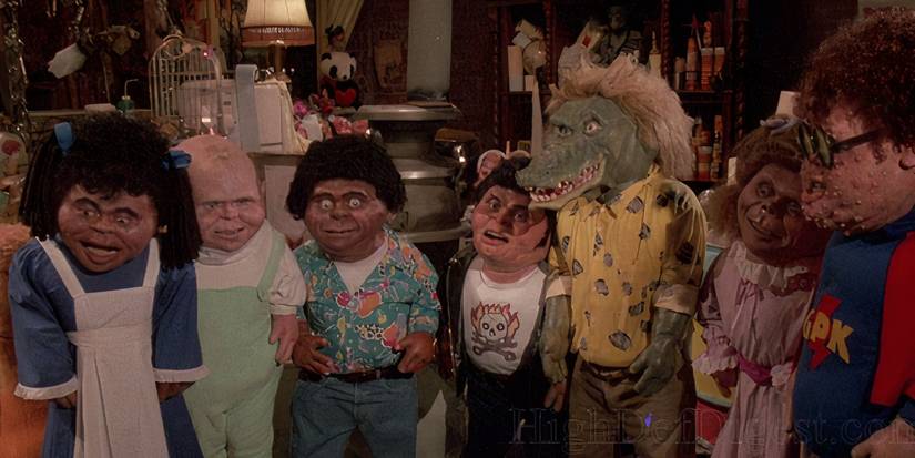  A group of Garbage Pail Kids stand in a semi-circle in The Garbage Pail Kids Movie.