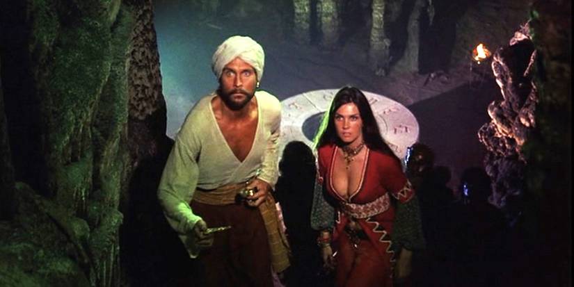 Sinbad and his entourage climb through a cavern in The Golden Voyage of Sinbad 1973.