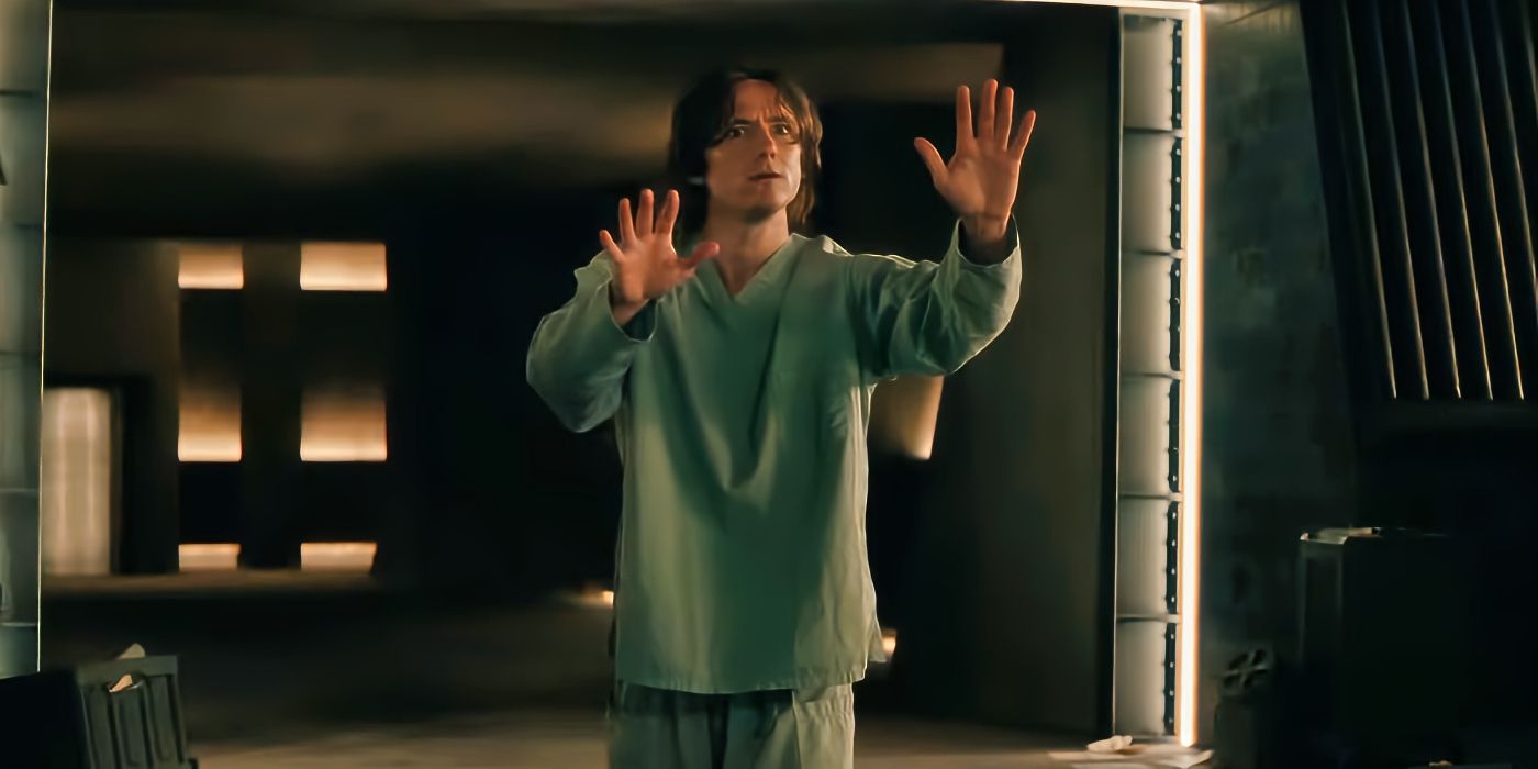 Lewis Pullman as Bob/Sentry putting his hands up in Thunderbolts*.