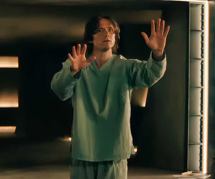 Lewis Pullman as Bob/Sentry putting his hands up in Thunderbolts*.