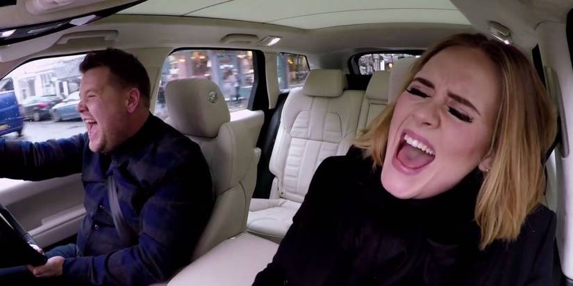 Adele and James Corden during Carpool Karaoke segment of 'The Late Late Show with James Corden'