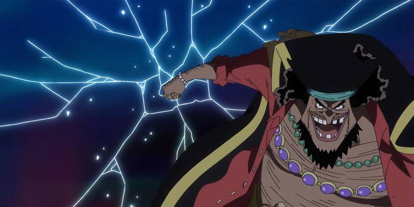 Blackbeard using Gura Gura no Mi as light strikes in One Piece.