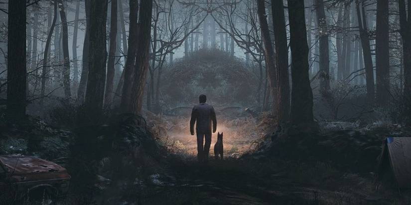 ellis and bullet in the woods in 'Blair Witch'