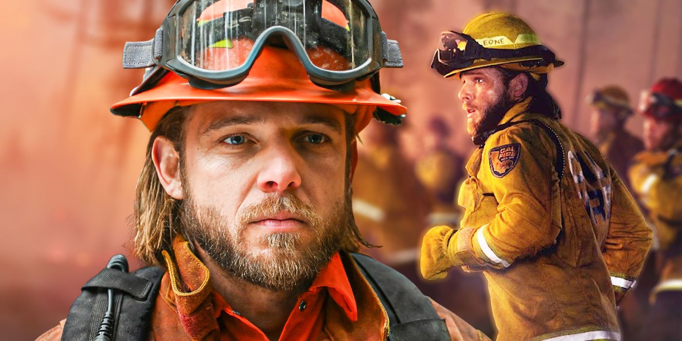 Custom image of Max Thieriot as Bode Leone in his fire uniform and helmet for Season 3 of Fire Country