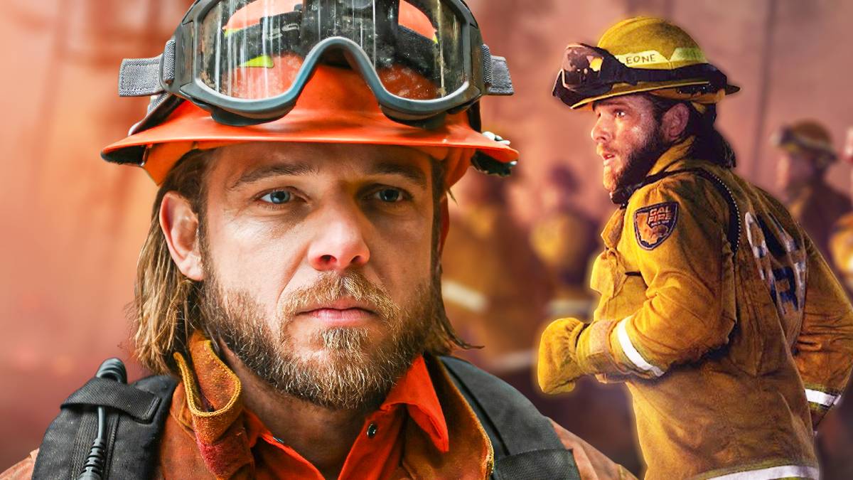 Custom image of Max Thieriot as Bode Leone in his fire uniform and helmet for Season 3 of Fire Country