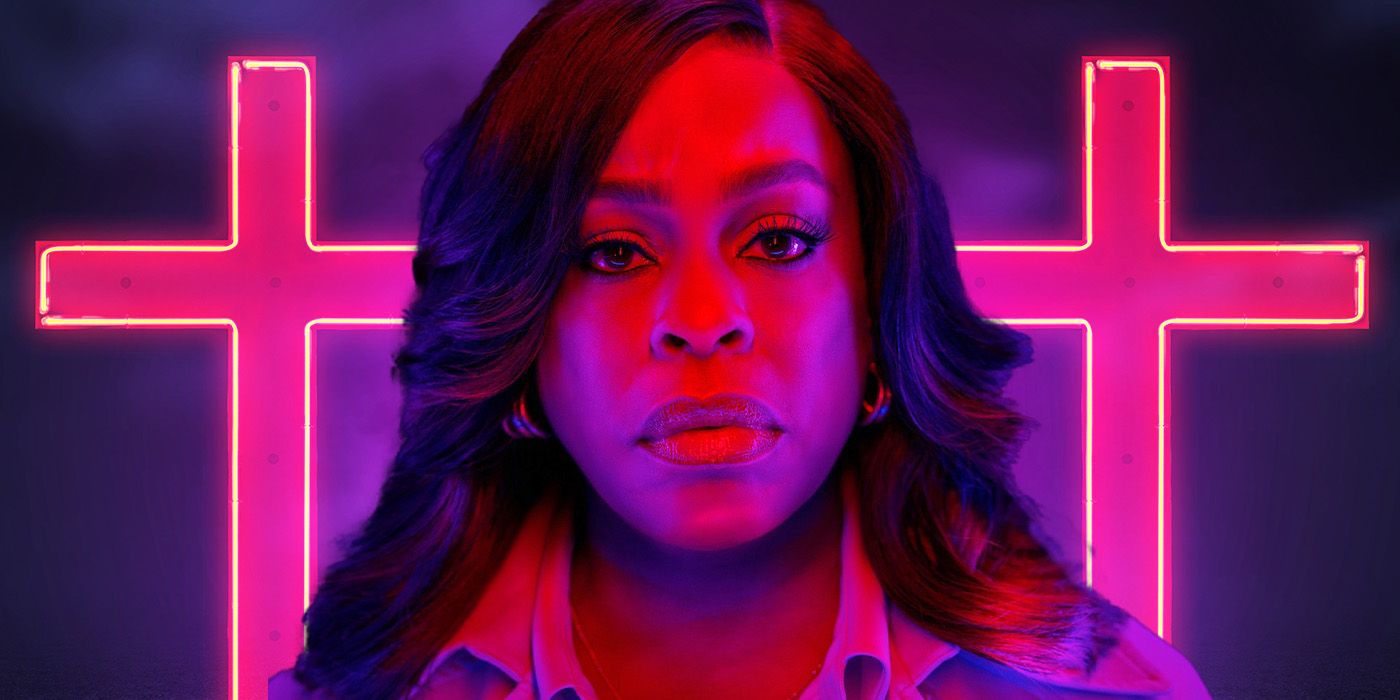 Custom image from Jefferson Chacon of Niecy Nash-Betts in front of two pink crosses for Grotesquerie