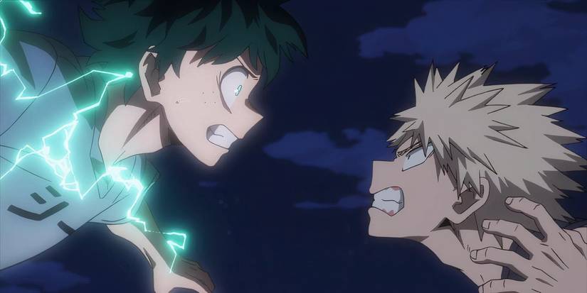 Deku and Bakugo fighting in 'My Hero Academia'