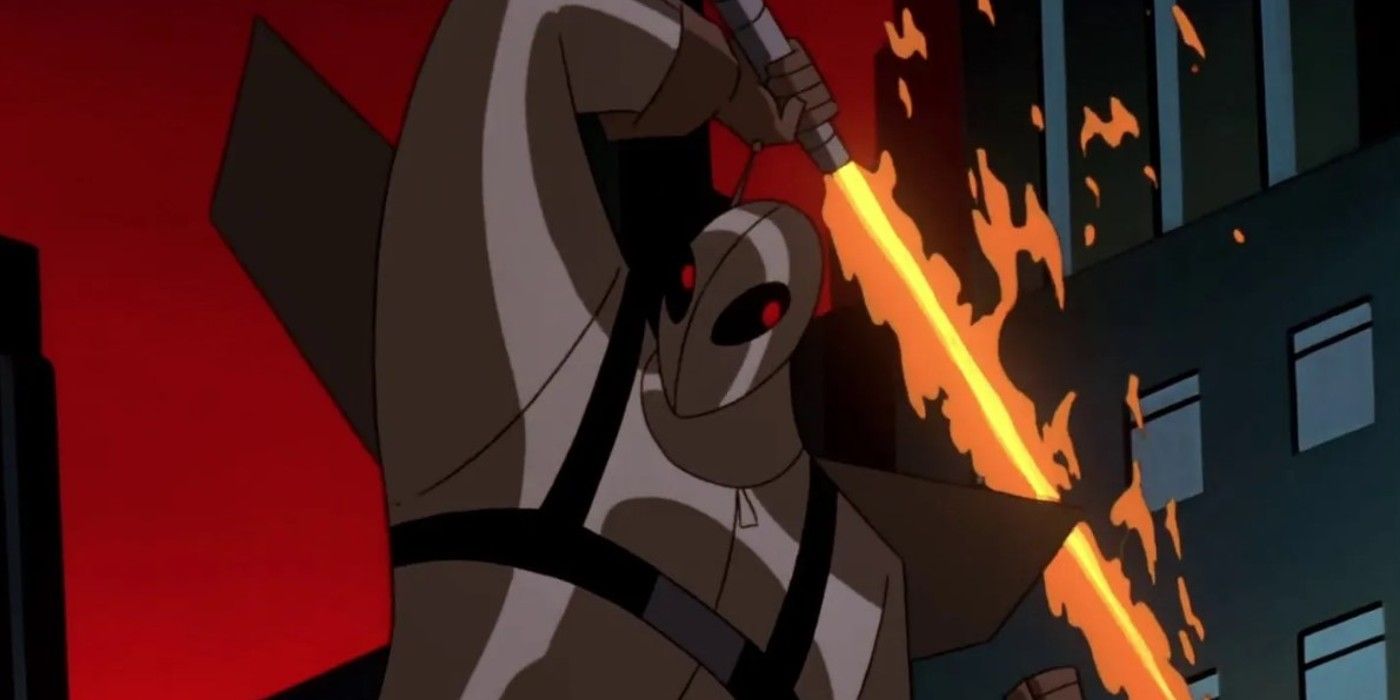 Firefly holds a flaming sword in Batman The Animated Series