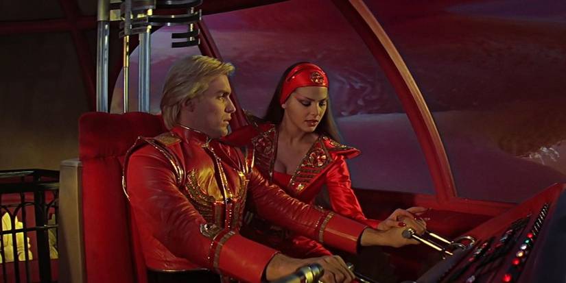 Flash Gordon piloting a space ship