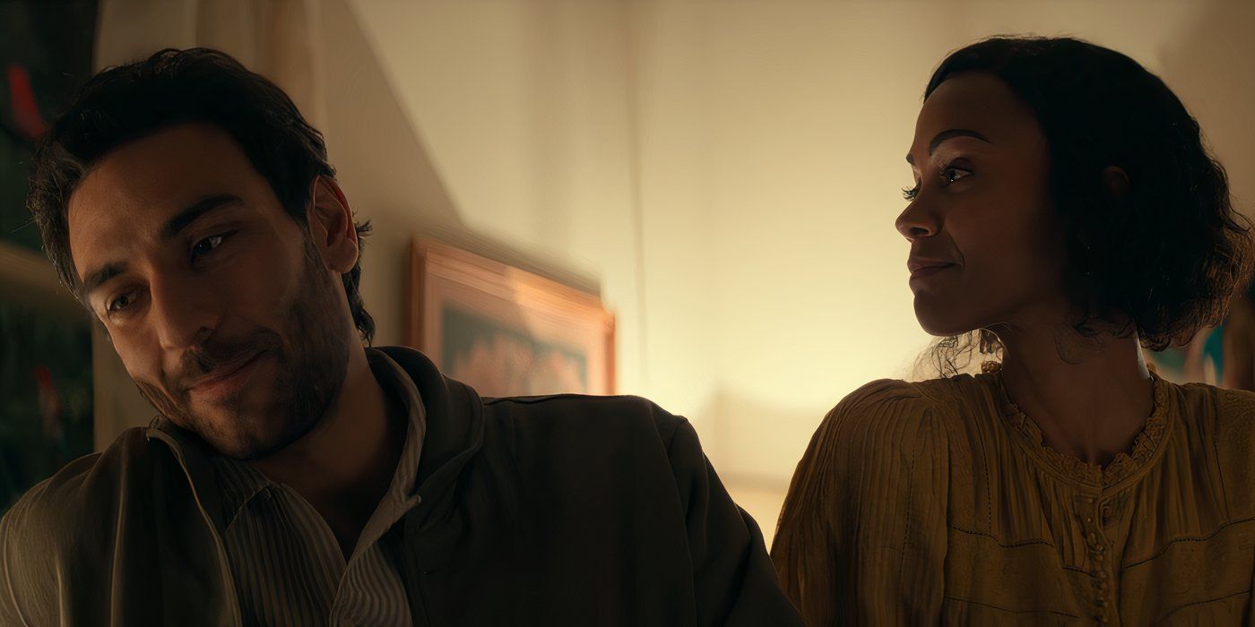 Lino (Eugenio Mastrandrea) and Amy (Zoe Saldaña) tell a bedtime story in 'From Scratch'.