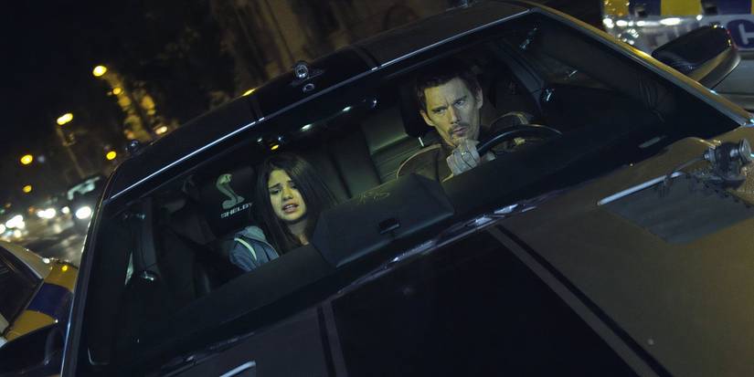 Ethan Hawke and Selena Gomez in a car