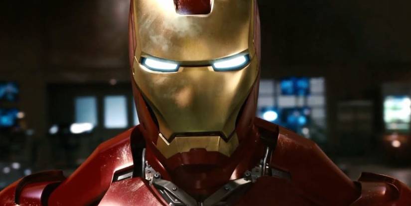 Close-up shot of Iron Man in Iron Man (2008).