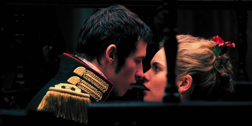  Anatole Kuragin (Callum Turner) almost kisses Natasha Rostova (Lily James) in 'War & Peace.'