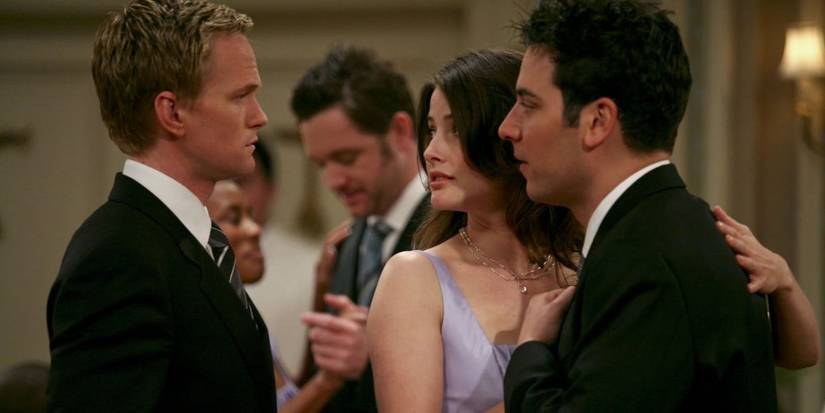 Robin and Ted dancing while Barney talks to them in How I Met Your Mother.
