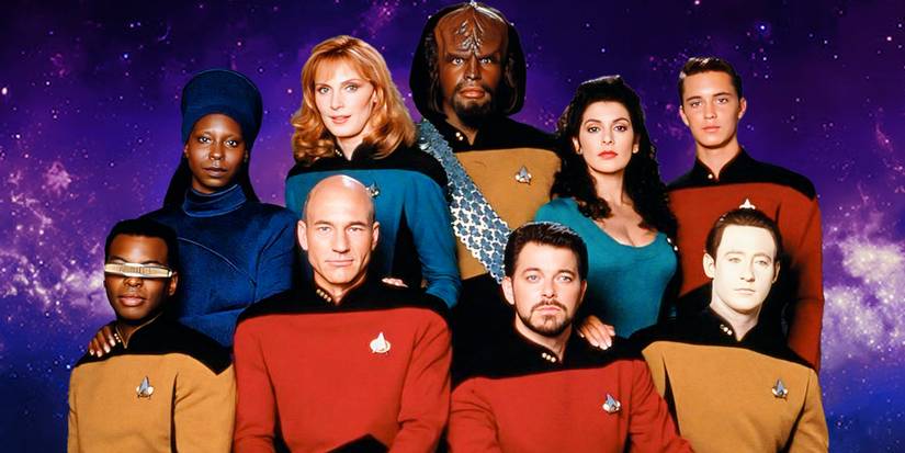 A custom image with the cast of Star Trek: The Next Generation against a starry background.