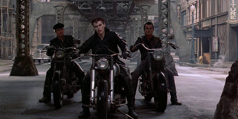 Three bikers under a bridge in Streets of Fire