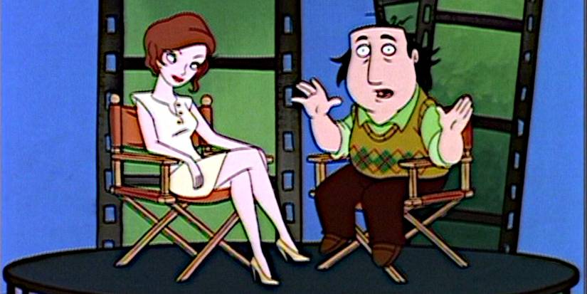 Jay interviews a beautiful actress on his show in, 'The Critic.'