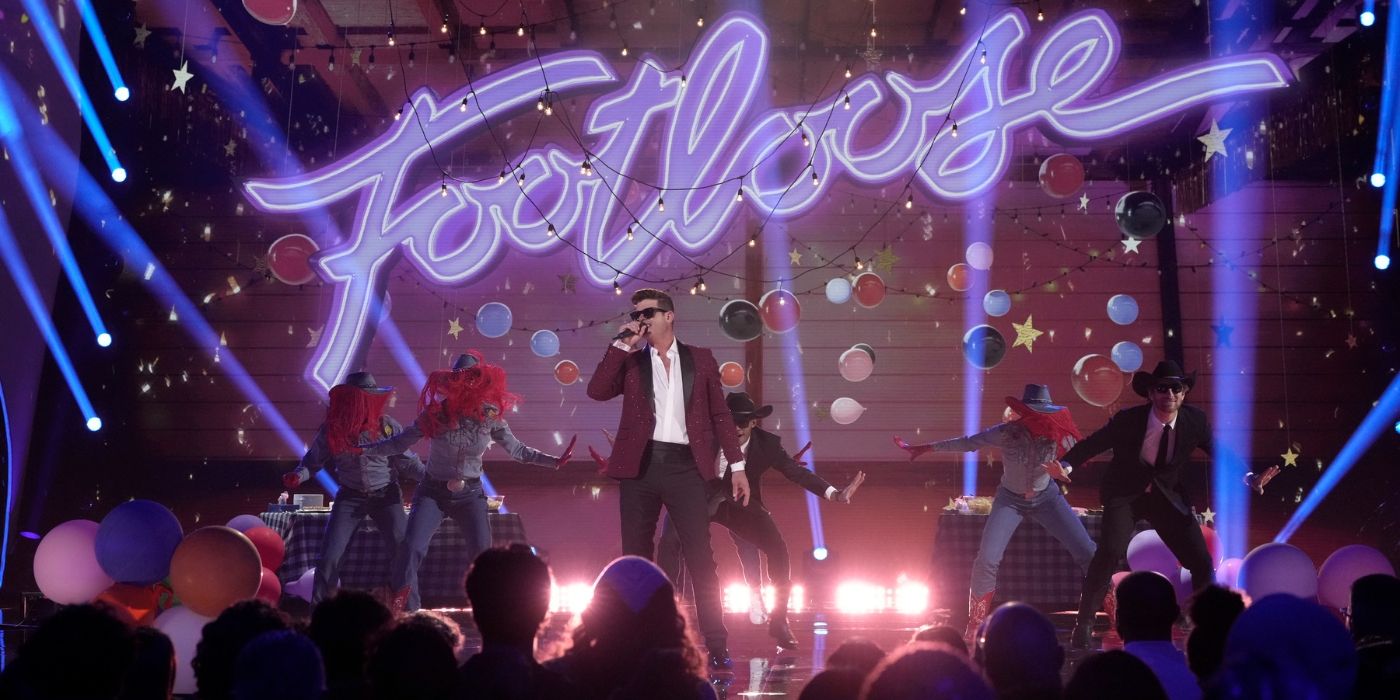 Robin Thicke performs on 'Footloose' night on 'The Masked Singer' Season 12. 