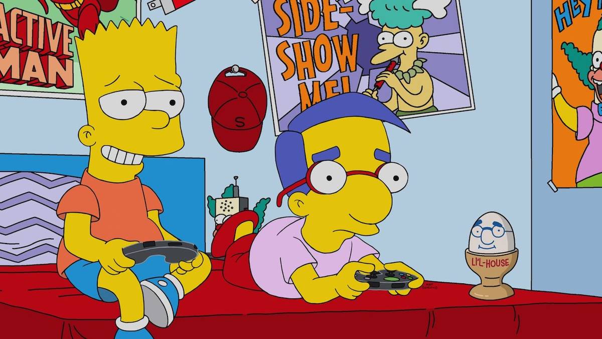 Bart and Millhouse playing video games in The Simpsons