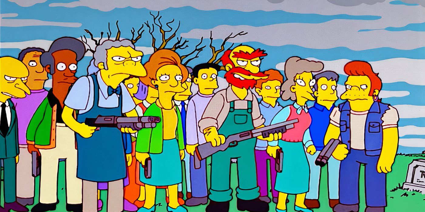 An armed angry mob in 'The Simpsons'