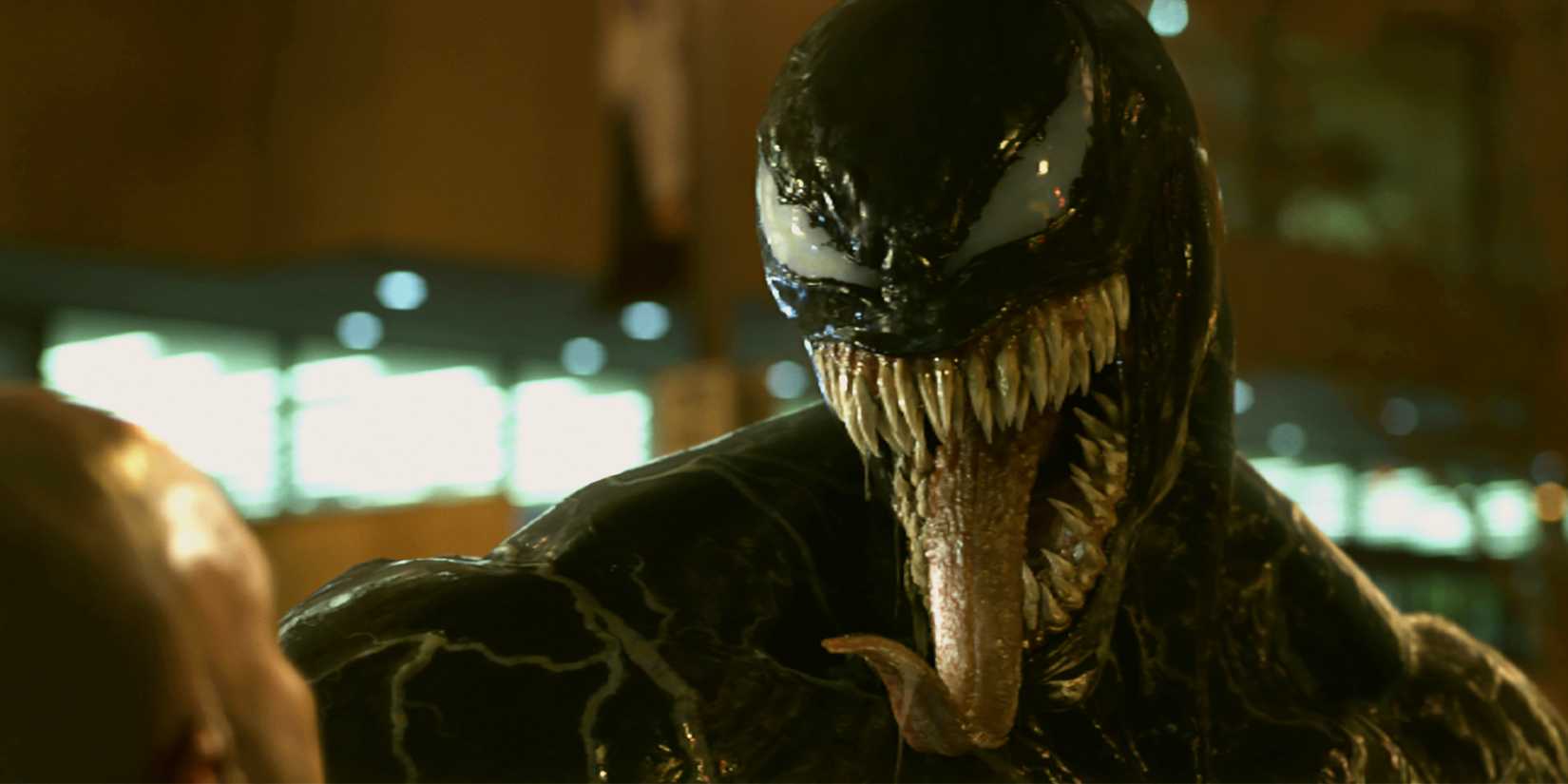 Venom with his tongue out in Venom 2018