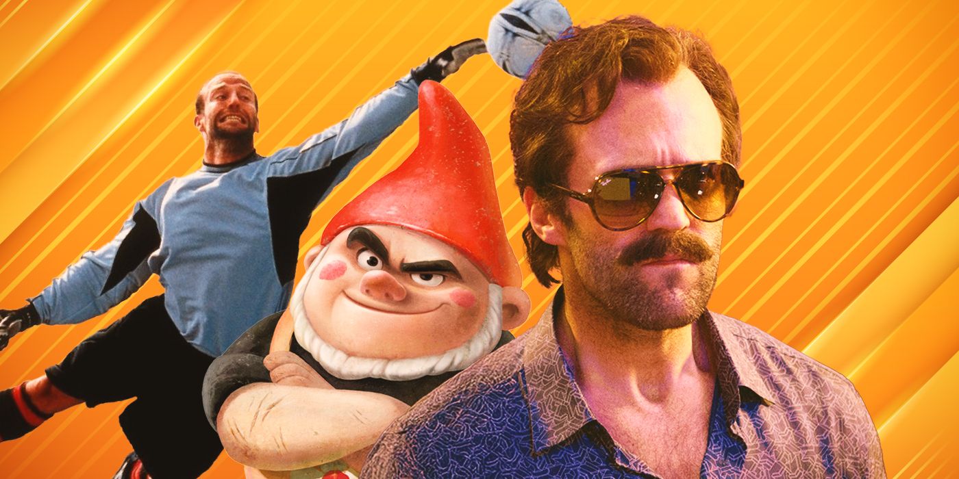 Blended image showing Jason Statham in Mean Machine, Gnome & Juliet, and Spy.