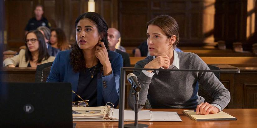 Cobie Smulders ve Vella Lovell sanıkta mahkemede oturuyorlar.