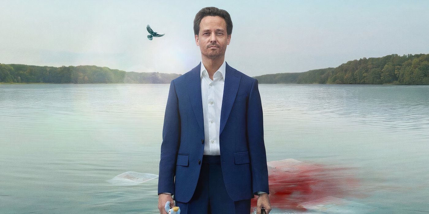 Bjorn (Tom Schilling) standing in front of a lake in Murder Mindfully. 